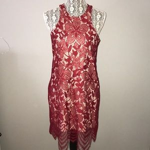 Sleeveless red lace dress